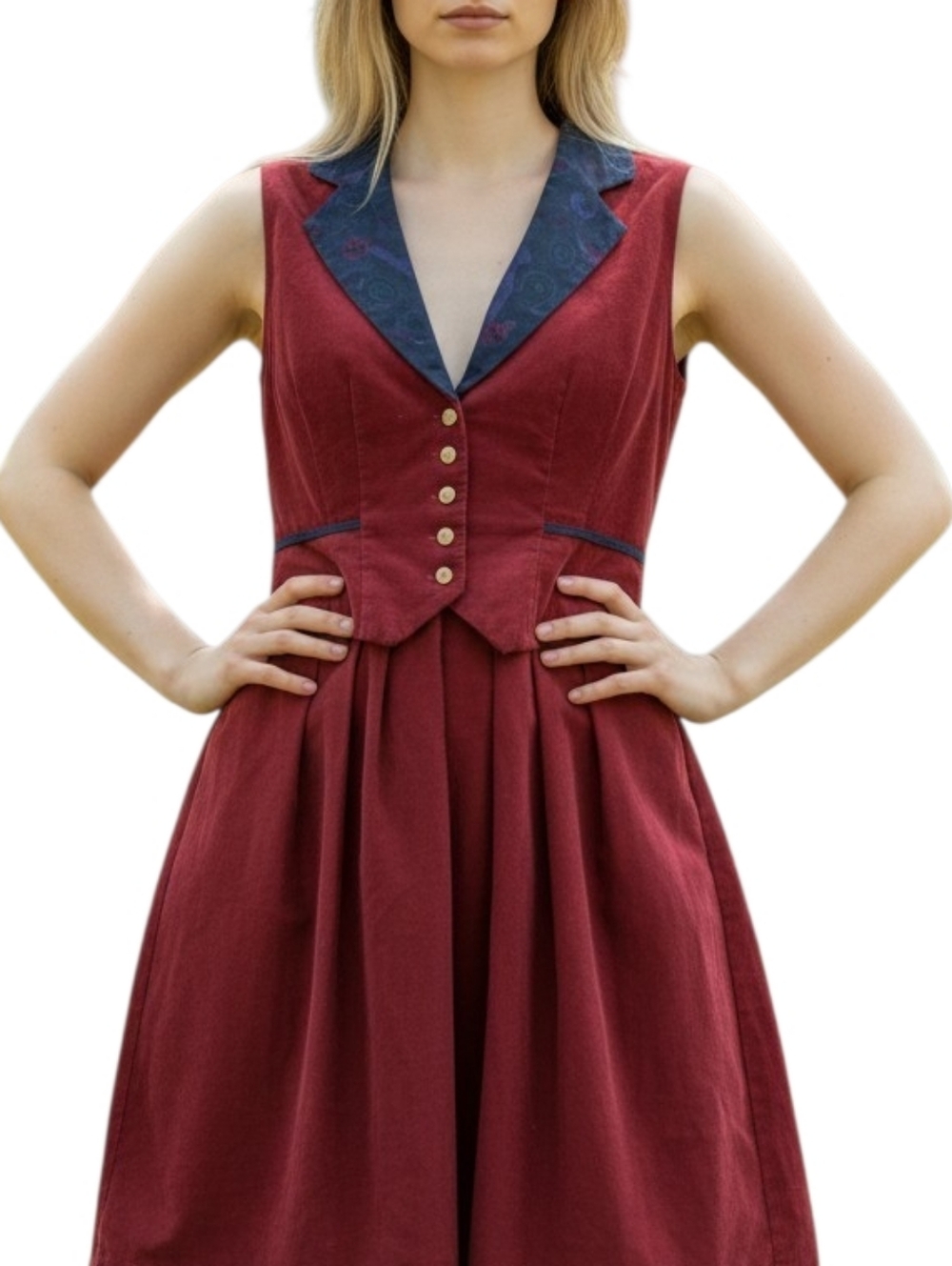 Vintage Lanz Dresses Corduroy Cotton Burgundy Sleeveless Dress. Made In USA. 4. - Picture 1 of 15